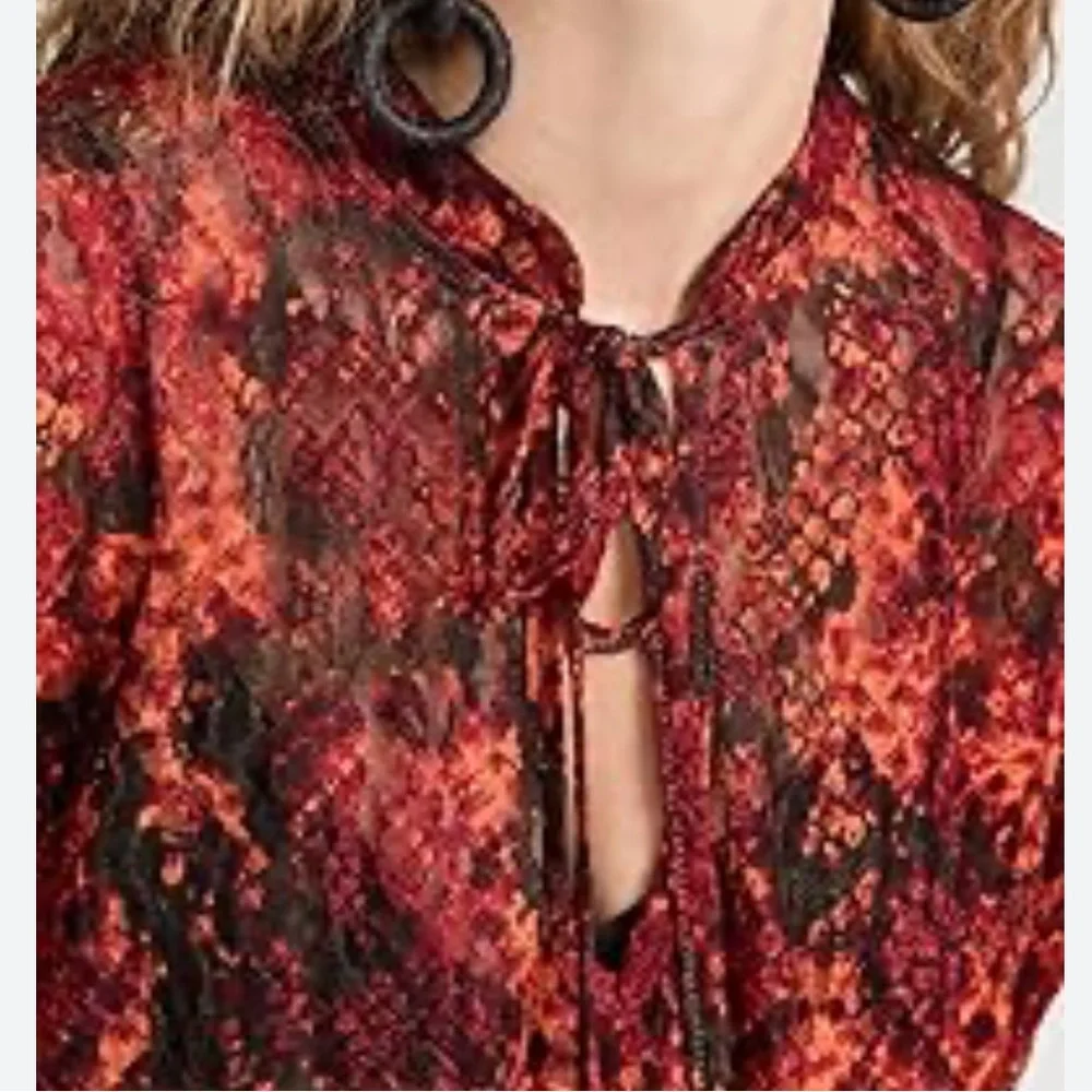 FREE PEOPLE OUT FOR THE NIGHT TOP IN RED/Black NEW never worn XL - Picture 2 of 10